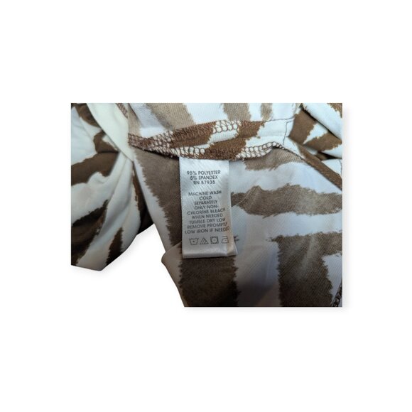 Susan Graver Brown & White Animal Print Long Sleeve Top Turquoise Accent Beads - Picture 11 of 15